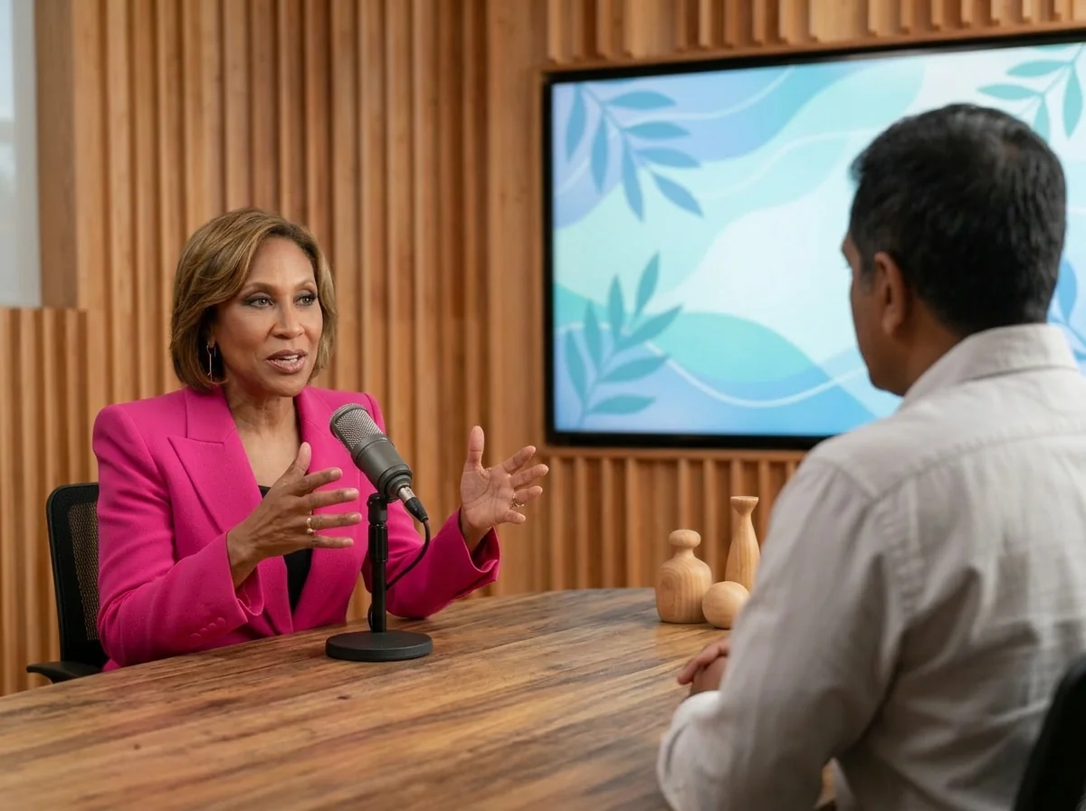 Host in conversation during an editorial interview about circulation wellness