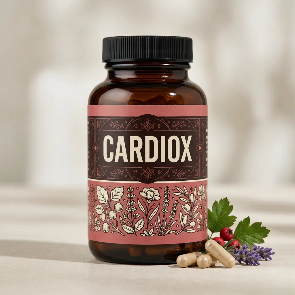 CardioX food supplement bottle, 60 capsules, navy and teal label